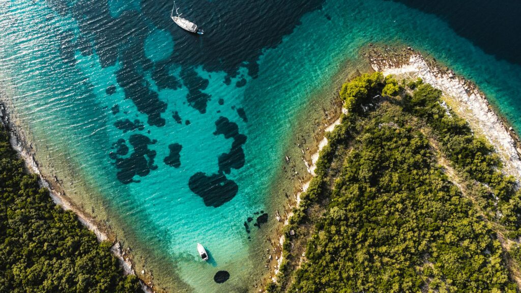 Areal view of a rocky beach near Dubrovnik. 